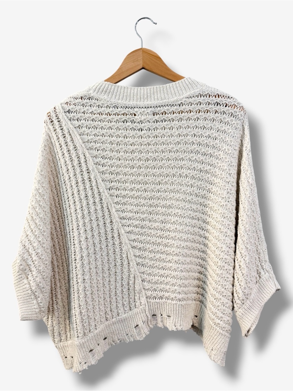 Pilcro Anthropologie Distressed Asymmetric Open Stitch Sweater M Ivory - Picture 9 of 10